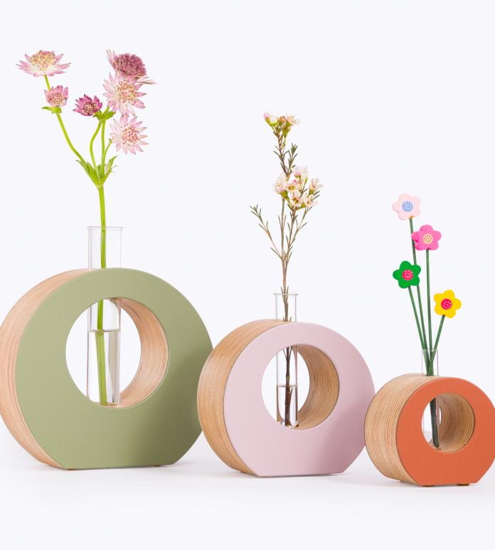 Three ply test tube vases of differing sizes