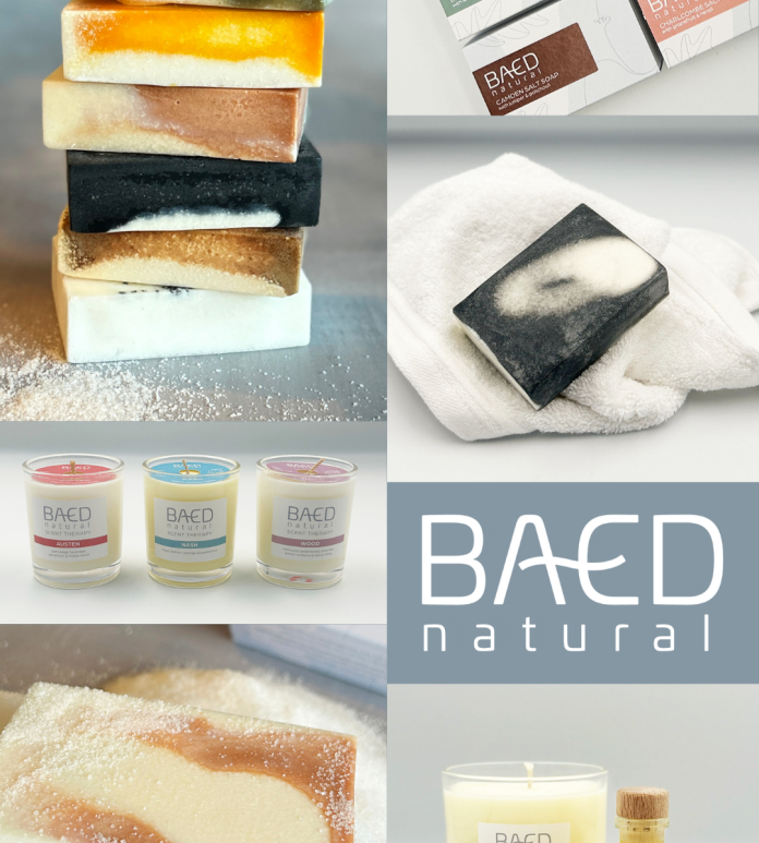 Collage of soap products, candles and reed diffusers