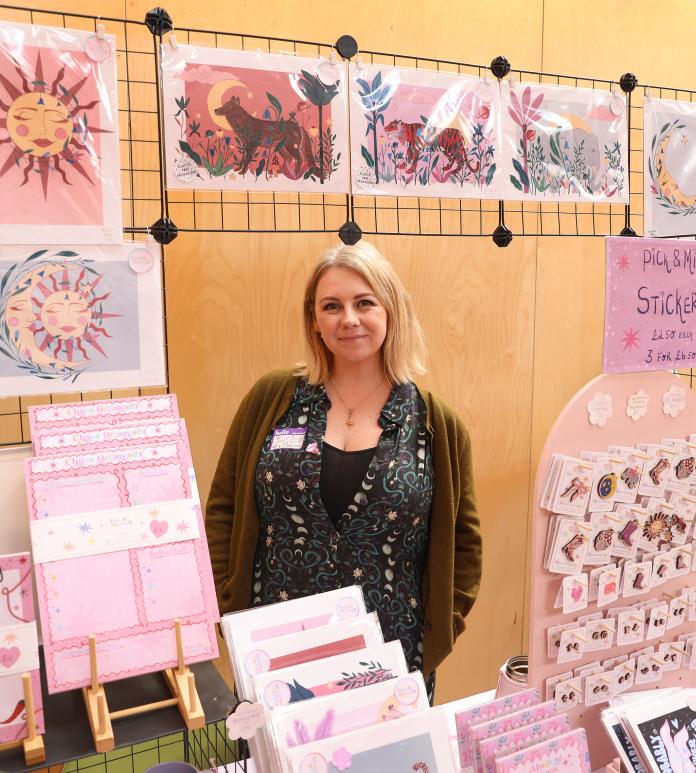 Display of stationary with lady 