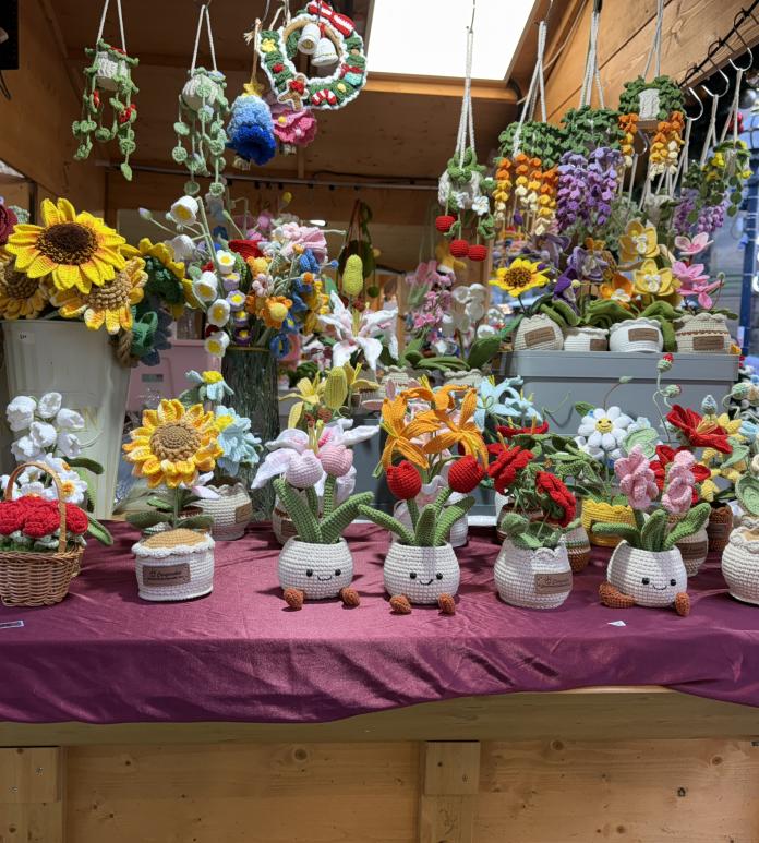 Stall displaying crochet.