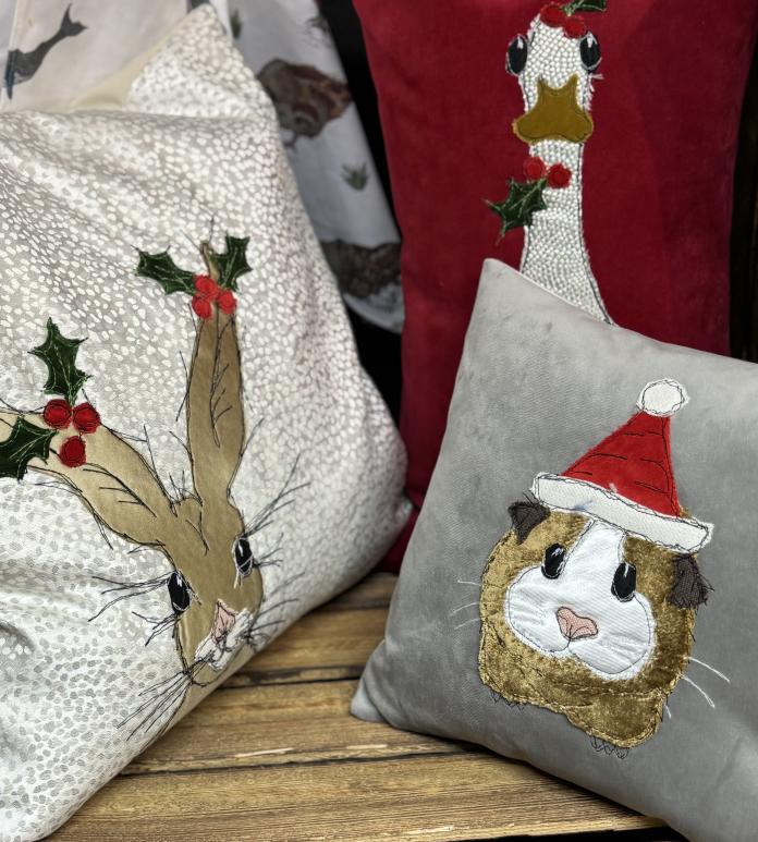 christmas pillow with a guinea pig