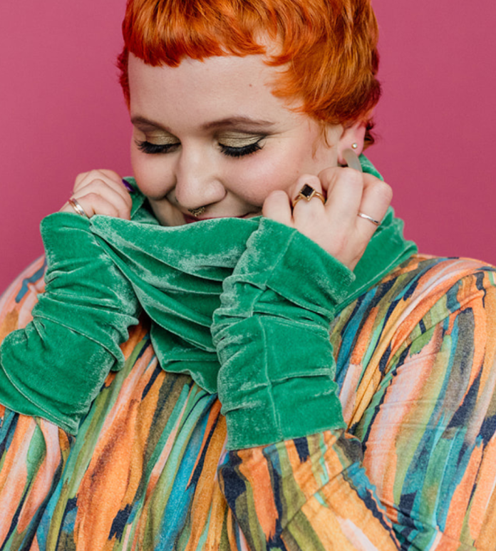 woman with a green scarf