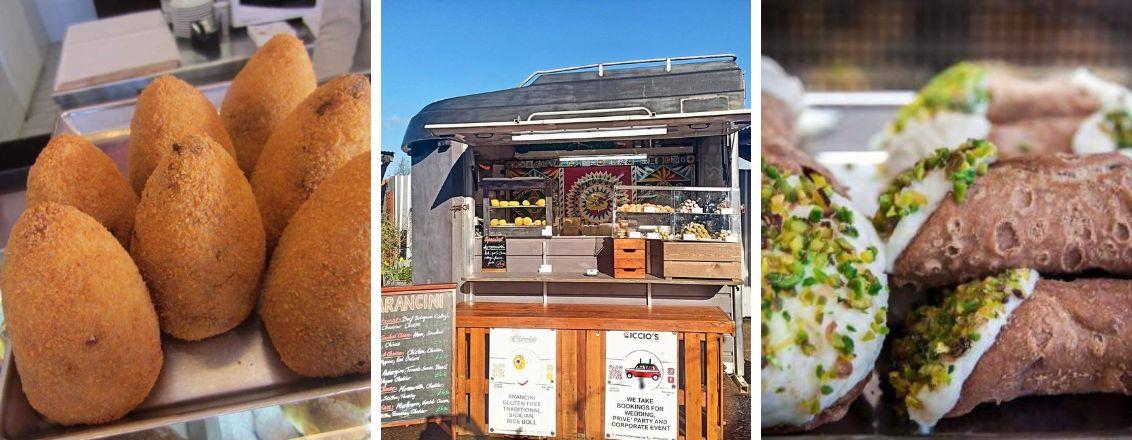 Left: A selection of Arancini, Centre: The Ciccio stall, Right: A selection of Cannoli