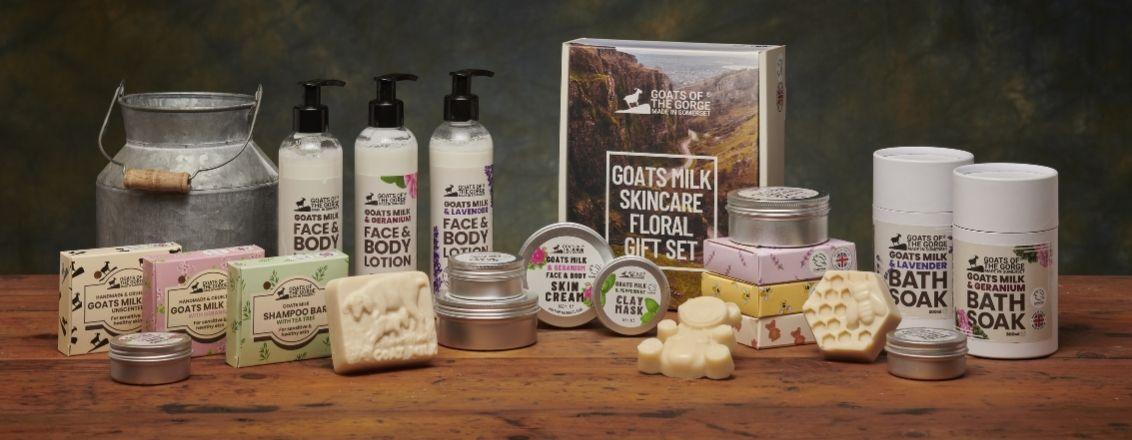 Display of goat milk skincare products