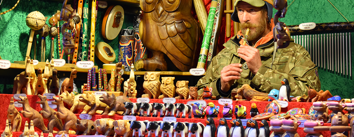 A range of wooden musical instruments