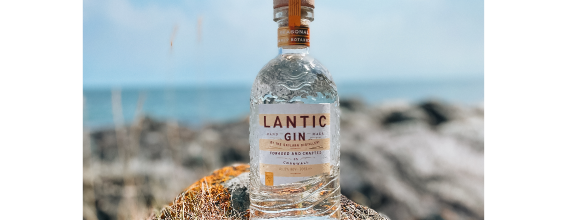 Bottle of gin on a rock