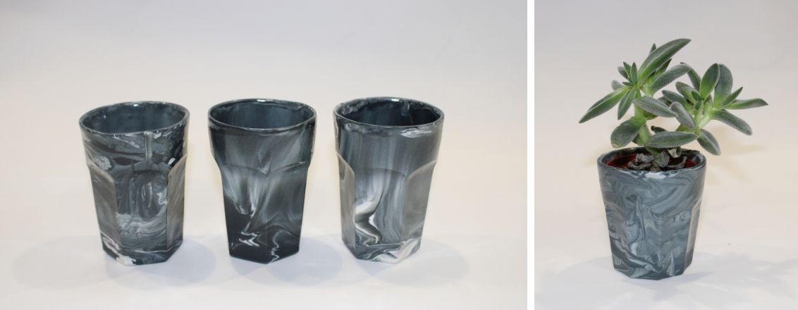 grey and white marble cup and plant pot