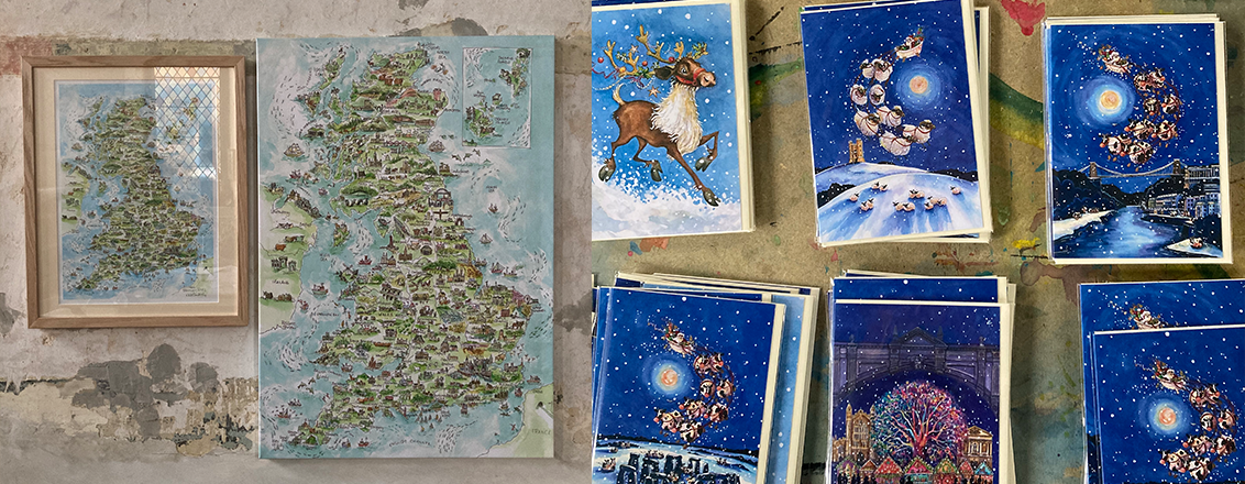 Kate Chidley christmas cards and printed maps